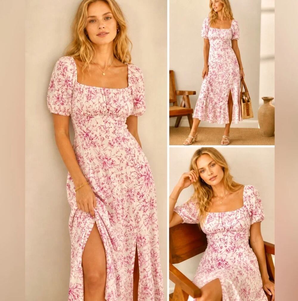London Times Kristin Puff Sleeve Midi Dress US Size 8